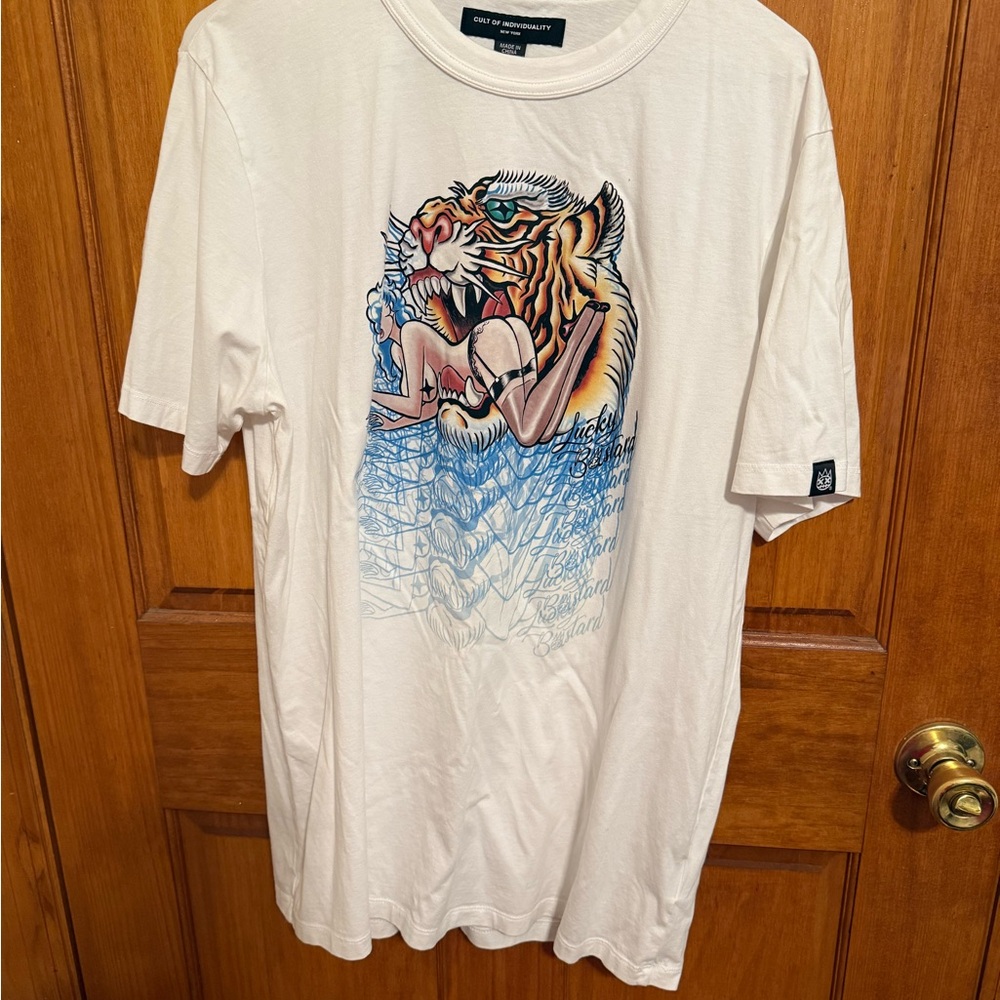 Cult of Individuality White Short Sleeve Tee with Graphic Design